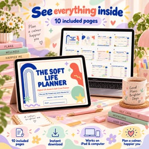 Soft Life Digital Planner | Self Care GoodNotes Journal | Undated Wellness Weekly Reset iPad PDF