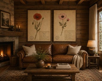 Vintage Poppy Anemone Botanical Prints, Antique Herbarium Wall Art Set (Digital Download)