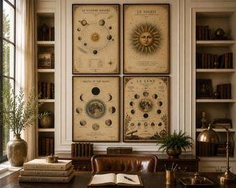 Vintage Celestial Prints Set, 19th Century French Astronomy Art (Digital Download)