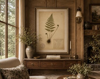 Vintage Fern Herbarium Art, Antique Botanical Printable, Rustic Cabin Decor (Digital Download)