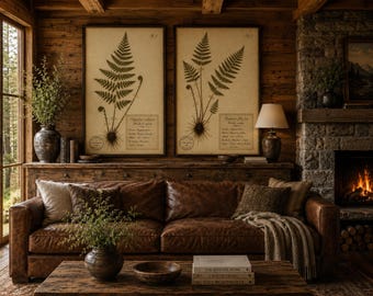 Vintage Fern Botanical Prints Set, Antique Herbarium Wall Art (Digital Download)