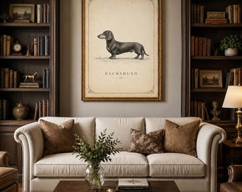 Stampa vintage di bassotto, quadro antico da parete, poster di razza di cane da cottage (download digitale)