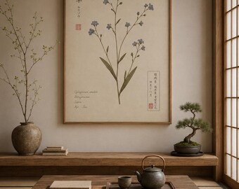 Vintage Japanese Cynoglossum Flower Print, Botanical Illustration, Japandi Decor (Digital Download)
