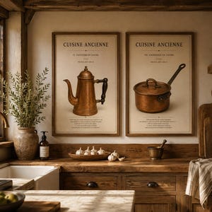 Vintage French Copper Coffee Pot Casserole Prints, Antique Cuisine Decor (Digital Download)