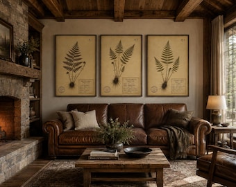 Vintage Fern Wall Art Set, Antique Botanical Herbarium Prints (Digital Download)