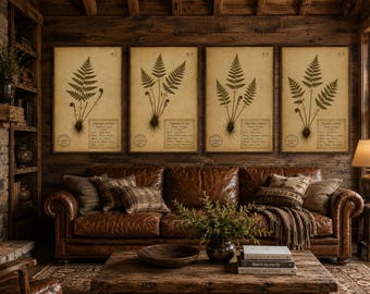 Vintage Fern Wall Art Set, Antique Botanical Prints, Rustic Cabin Decor (Digital Download)