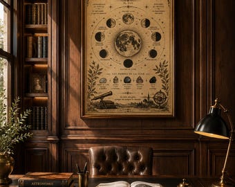Vintage Moon Phases Print, French Astronomical Chart, Celestial Wall Art (Digital Download)