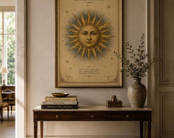 Vintage Sun Face Print, Antique Celestial Astronomy Poster (Digital Download)