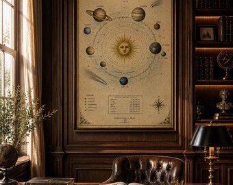 Vintage Solar System Print, Antique French Astronomy Chart, Celestial Wall Art (Digital Download)