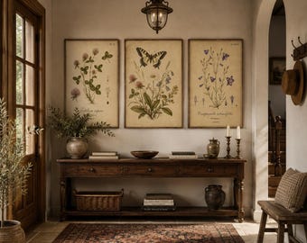 Vintage Botanical Wildflower Art Set, Clover Butterfly Harebell Prints (Digital Download)