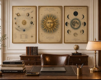 Vintage Solar System Moon Phases Prints, French Astronomy Wall Art (Digital Download)