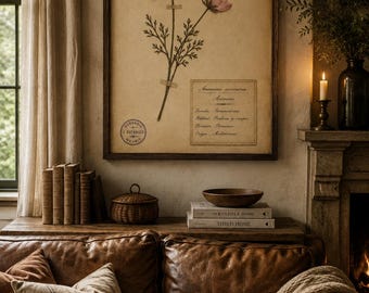 Vintage Pink Anemone Botanical Print, Antique Herbarium Wall Art (Digital Download)