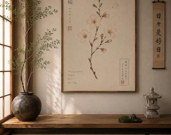 Vintage Japanese Cherry Blossom Print, Antique Sakura Botanical Wall Art (Digital Download)