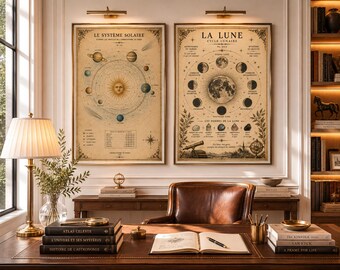 Vintage Solar System Lunar Cycle Prints, French Astronomical Wall Art (Digital Download)