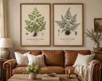 Set di stampe vintage di felci, decorazioni murali botaniche, decorazioni stampabili in stile cottagecore (download digitale)