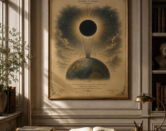 Vintage Solar Eclipse Print, Antique French Astronomy Poster (Digital Download)