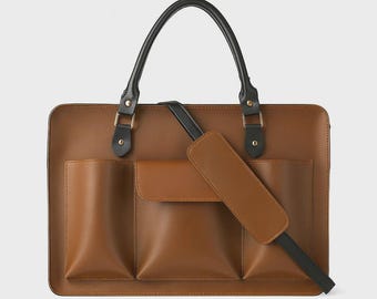 Women's Fizzy Brown Faux Leather Laptop Bag | Chic Vegan Leather Briefcase | Professional Messenger Bag & Work Tote with Pockets