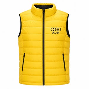 Men's Audi Biker Puffer Vest Yellow Polyester Sleeveless Jacket | Lightweight Quilted Motorcycle Vest | Winter Outdoor Zip-Up Gilet