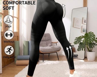 ハイウエストヒップアップレギンス（女性用）｜スクランチブーティーヨガパンツ｜シームレスお腹引き締めワークアウトレギンス｜セルライト対策パンツ