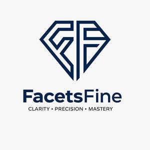 May include: A dark blue logo featuring a diamond-shaped outline containing the letters F and F. Below the icon, the text reads FacetsFine, followed by the words CLARITY • PRECISION • MASTERY in a smaller, sans-serif font on a white background.