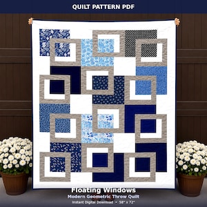 Modern Geometric Quilt Pattern PDF | Floating Windows Throw Quilt | Digital Patchwork Quilt Tutorial | Instant Download Beginner-Friendly