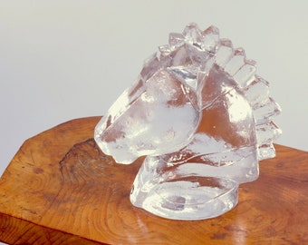 Pukeberg glass horse head sculpture figurine 1970s Swedish glass midcentury modernist Scandinavian home decor