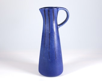 Vintage Karlsruhe Majolika vase 6606 | West German pottery blue Fat Lava vase 1960s midcentury modern minimalist decor handled jug pitcher