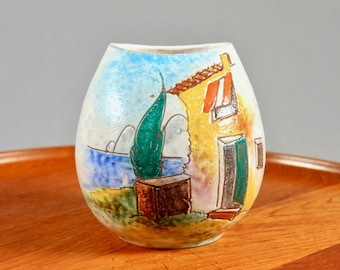 1950s Herta Huber Roethe vase, midcentury West German studio pottery vase, Lake Garda Italian landscape decor