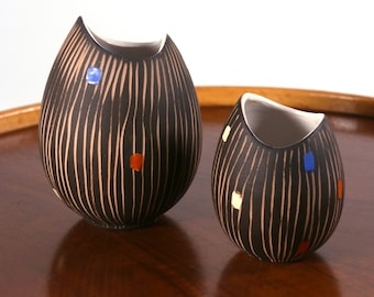 Pair of Steuler Keramik Confetti vases 1950s West German pottery midcentury Mondrian modernist style