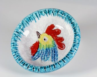 1950s Bitossi pottery dish, Aldo Londi Italian pottery bowl, chicken rooster design, midcentury modern home decor