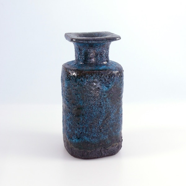 Vintage Pieter Groeneveldt vase 1960s Dutch studio pottery, blue fat lava vase, Dutch modernism, midcentury home decor