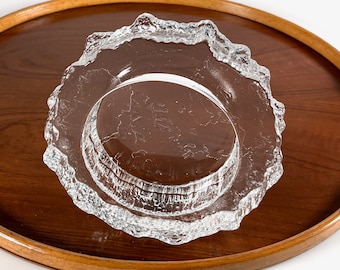Vintage Iittala Glass Aslak dish bowl Tapio wirkkala Finland 1970s Scandinavian ice textured glass midcentury desk decor