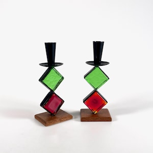 Vintage Ystad Metall candleholders 1960s Kosta Boda Swedish Scandinavian midcentury modern metalwork art glass teak design