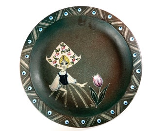 Vintage Tilgmans Keramik decorative plate Swedish pottery 1960s Scandinavian decor folk art costume