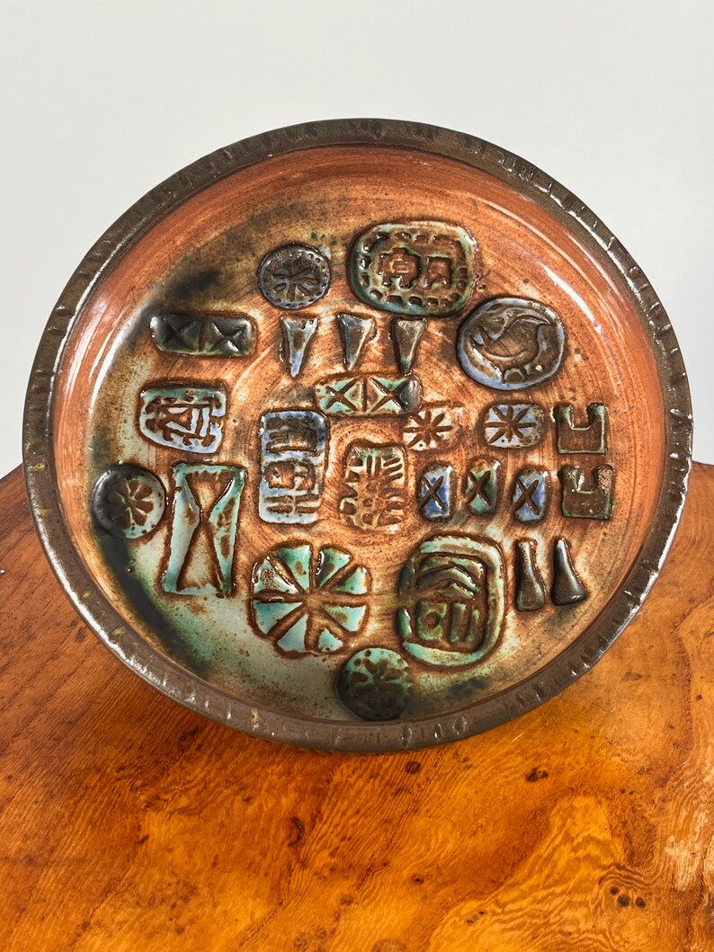 Vintage Ernest Collyer Pamela Nash studio pottery dish 1960s, midcentury desk decor, pin dish, modernist brutalist style image 2