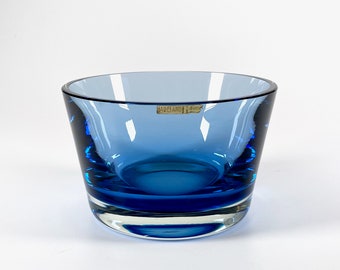 Vintage Hadeland blue glass bowl 1960s Norwegian glass Scandinavian midcentury modern minimalist decor