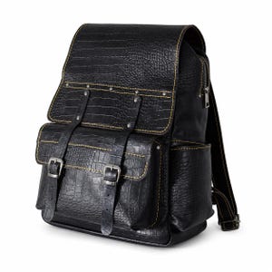 Mochila de piel de cocodrilo negra para hombre y mujer, mochila de piel vintage, mochila para portátil, bolsa de viaje hecha a mano, mochila escolar con estilo.