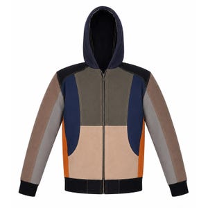 Men’s Multi Panel Canvas Jacket, Vintage Inspired Patchwork Hooded Jacket, Quilted Streetwear Coat, YKK Brass Zipper