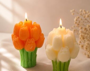 Vela Buquê de Tulipas | Vela Floral Artesanal | Decoração Elegante para Casa | Presente Artesanal com Estética