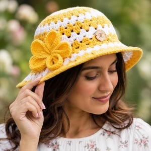 Crochet Bucket Hat Pattern PDF | Granny Square Hat Pattern Easy | Flower Crochet Hat Beginner | Handmade Summer Hat DIY Gift