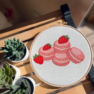 Strawberry Macaron Cross Stitch Pattern - Kawaii Dessert Cross Stitch - Cute Food Embroidery Pattern PDF - Instant Download