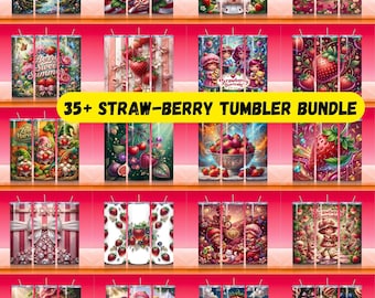 35+ Strawberry Tumbler Wrap Bundle, Strawberry 20oz Tumbler PNG Designs, Cute Berry Tumbler Sublimation Bundle, Digital Download