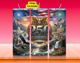 American 250th Anniversary Tumbler Wrap Patriotic PNG 20oz Skinny Straight Sublimation Design 1776 2026 4th of July Cup Wrap