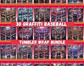 Graffiti Baseball Tumbler Wrap Bundle | 30 Teams PNG (20oz Skinny Tumbler Sublimation Design)