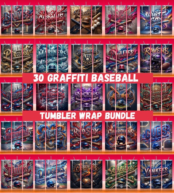 Graffiti Baseball Tumbler Wrap Bundle | 30 Teams PNG (20oz Skinny Tumbler Sublimation Design)