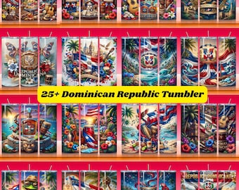 Dominican Republic 20oz Tumbler Wrap PNG Bundle, Dominican Flag Sublimation Designs, Tropical Skinny Tumbler Digital Download