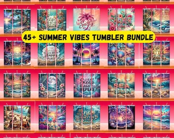 45+ Beach Tumbler Bundle Sublimation Design, 20oz Skinny Tumbler Wrap Sunset, Summer Sublimation Tumbler, Ocean Tumbler Vacation Png