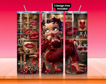 20oz Skinny Tumbler Wrap Betty Boop, Black Betty Boop PNG, Love Like Jesus, Red Cheetah Leopard Print, Digital Download