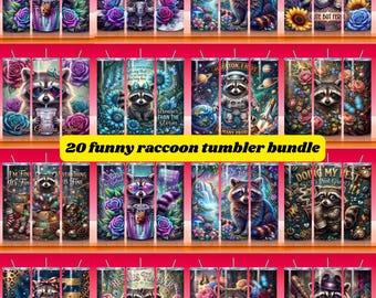 20 Funny Raccoon Tumbler Wrap PNG, 20oz Skinny Sublimation Design, Cute Floral Woodland Animal, Sassy Trash Panda Digital Download