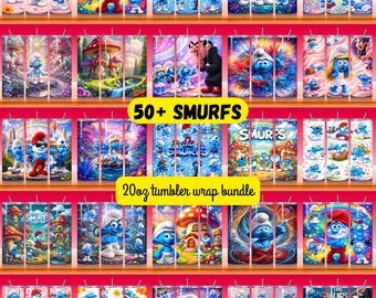 50+ Cute Blue Cartoon 20oz Tumbler Wrap PNG | Fantasy Characters Design | 300 DPI High-Resolution Digital Download PNG
